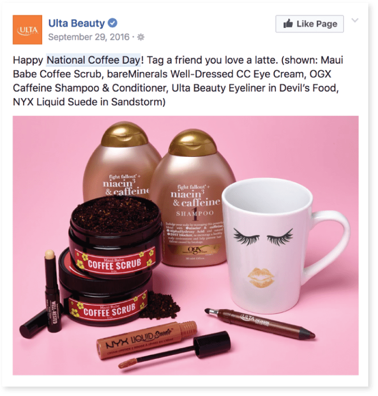 esempi di post pubblicitari su Facebook di Ulta Beauty