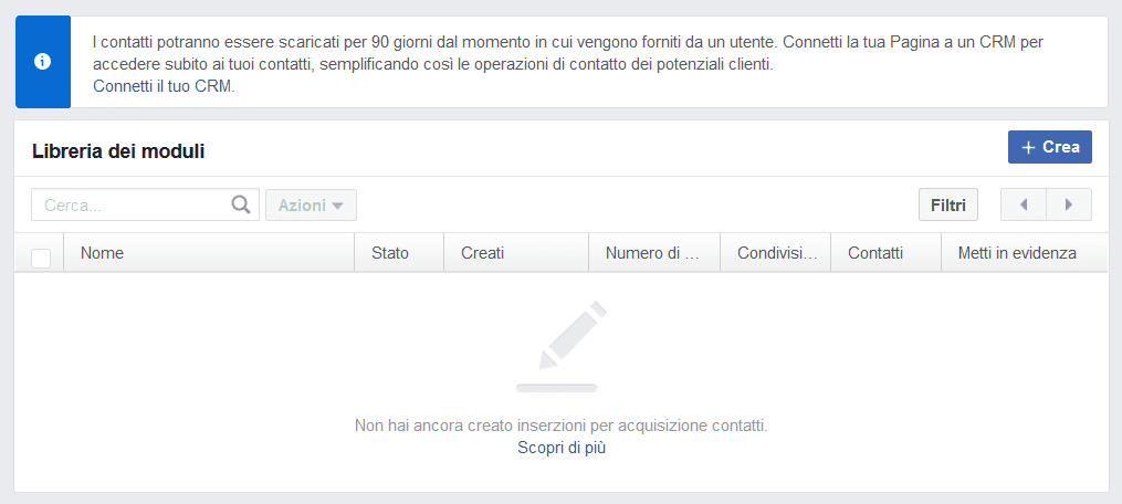 Moduli delle inserzioni per acquisizione contatti - Libreria dei moduli