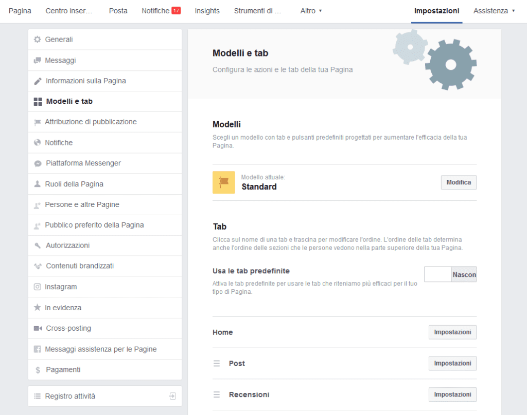 Impostazioni della pagina - Facebook