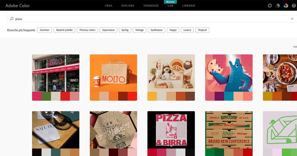 palette colori sito web pizzeria