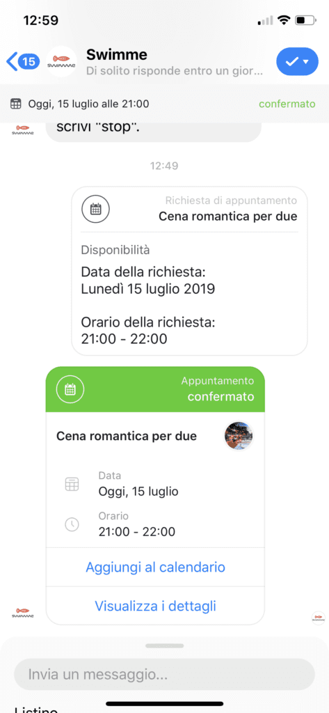 Appuntamento confermato su Facebook Messenger