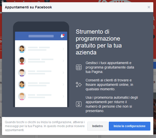 Strumento di programmazione gratuito per la tua azienda - Appuntamenti su Facebook