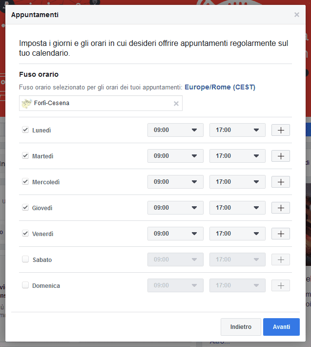 Imposta i giorni e gli orari in cui desideri offrire appuntamenti regolarmente sul tuo calendario