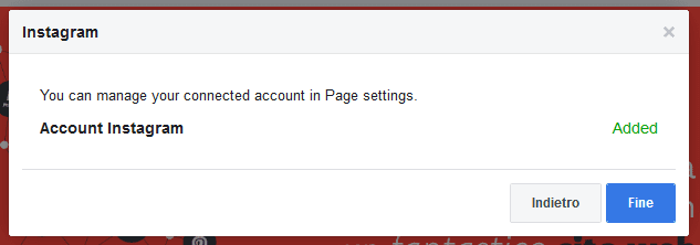 Conferma Account Instagram aggiunto