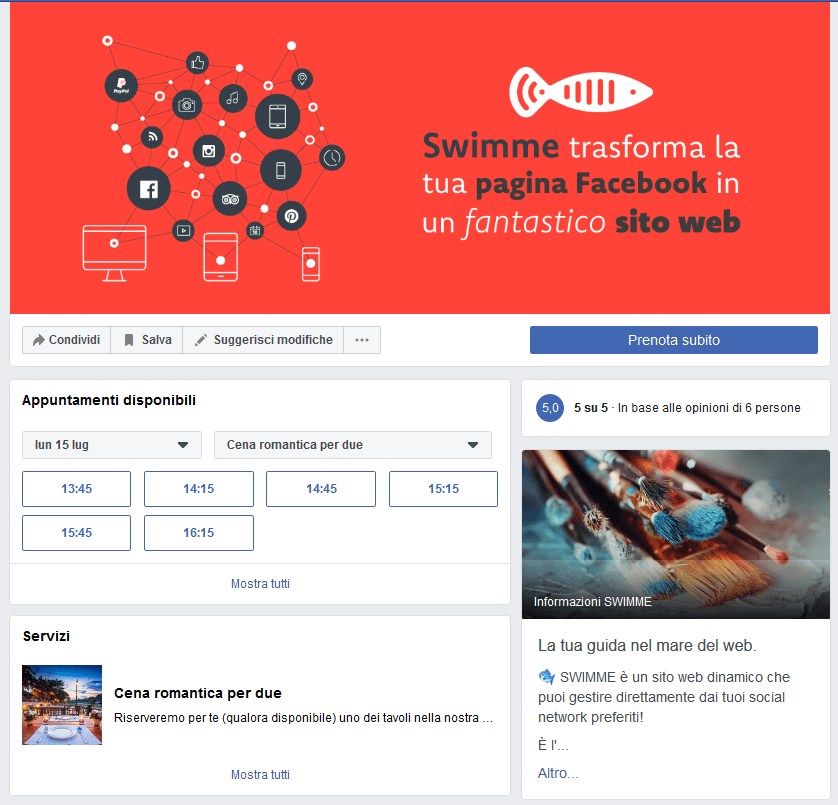 Appuntamenti disponibili e Servizi (opzionale) nella tua pagina Facebook