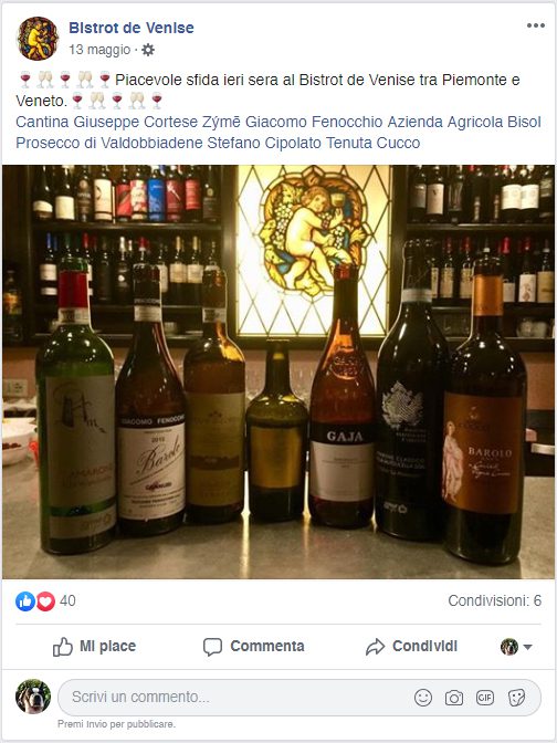 post pagina Facebook ristorante Bistrot de Venise