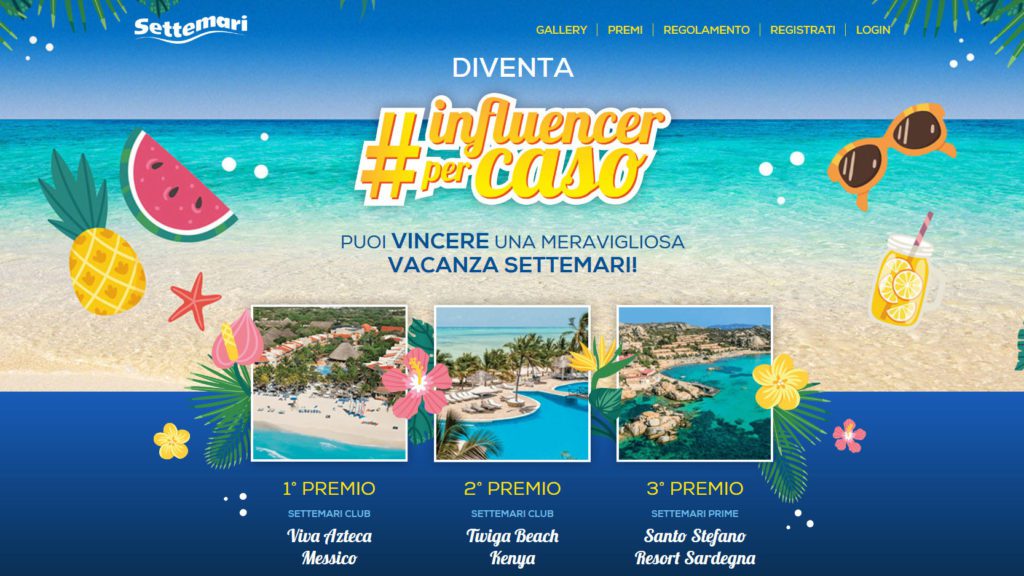sito web del concorso influencer per caso di Settemari